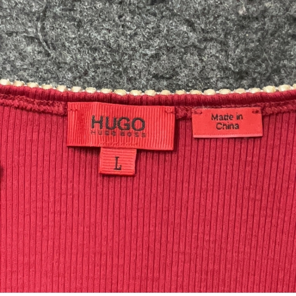 HUGO Maroon Ribbed Top Large - Picture 2 of 3